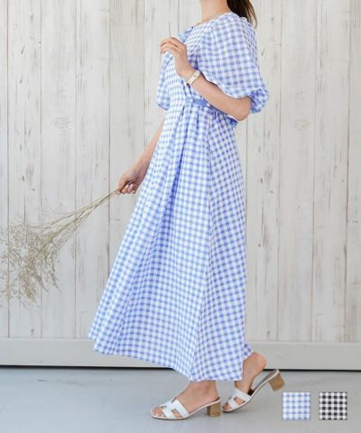 le reve vaniller】バックリボン ギンガムチェックワンピース