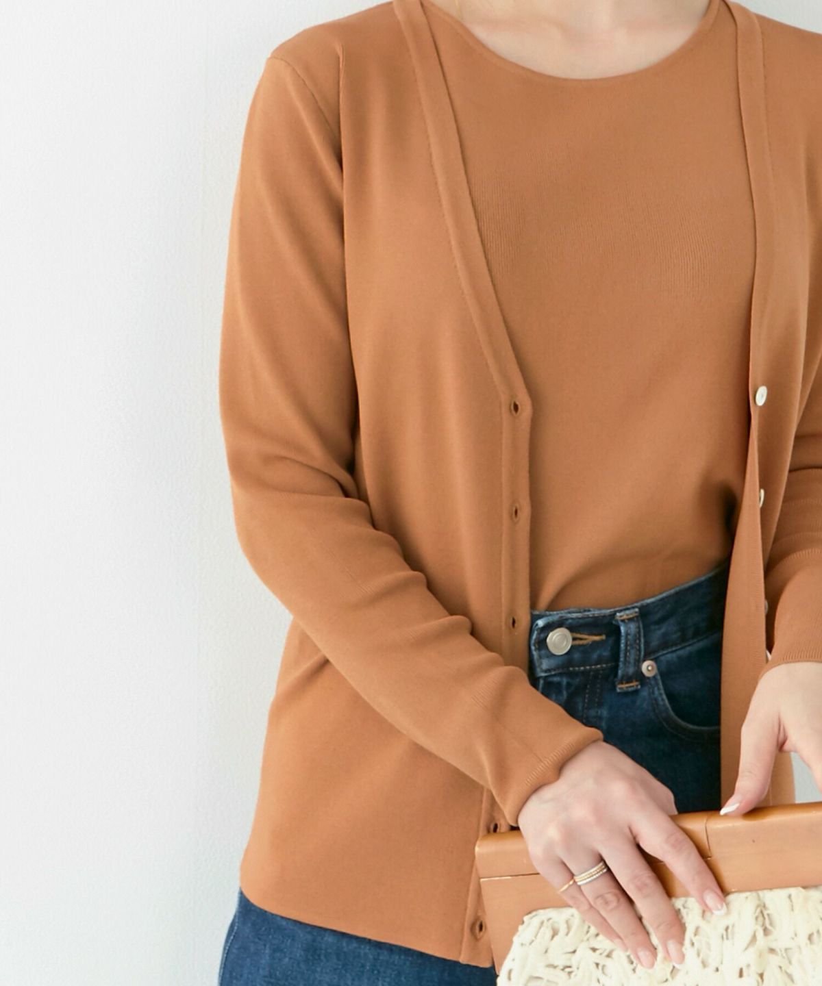 手洗い可/アンサンブル/Vネック/シンプル/シェル釦/S/M