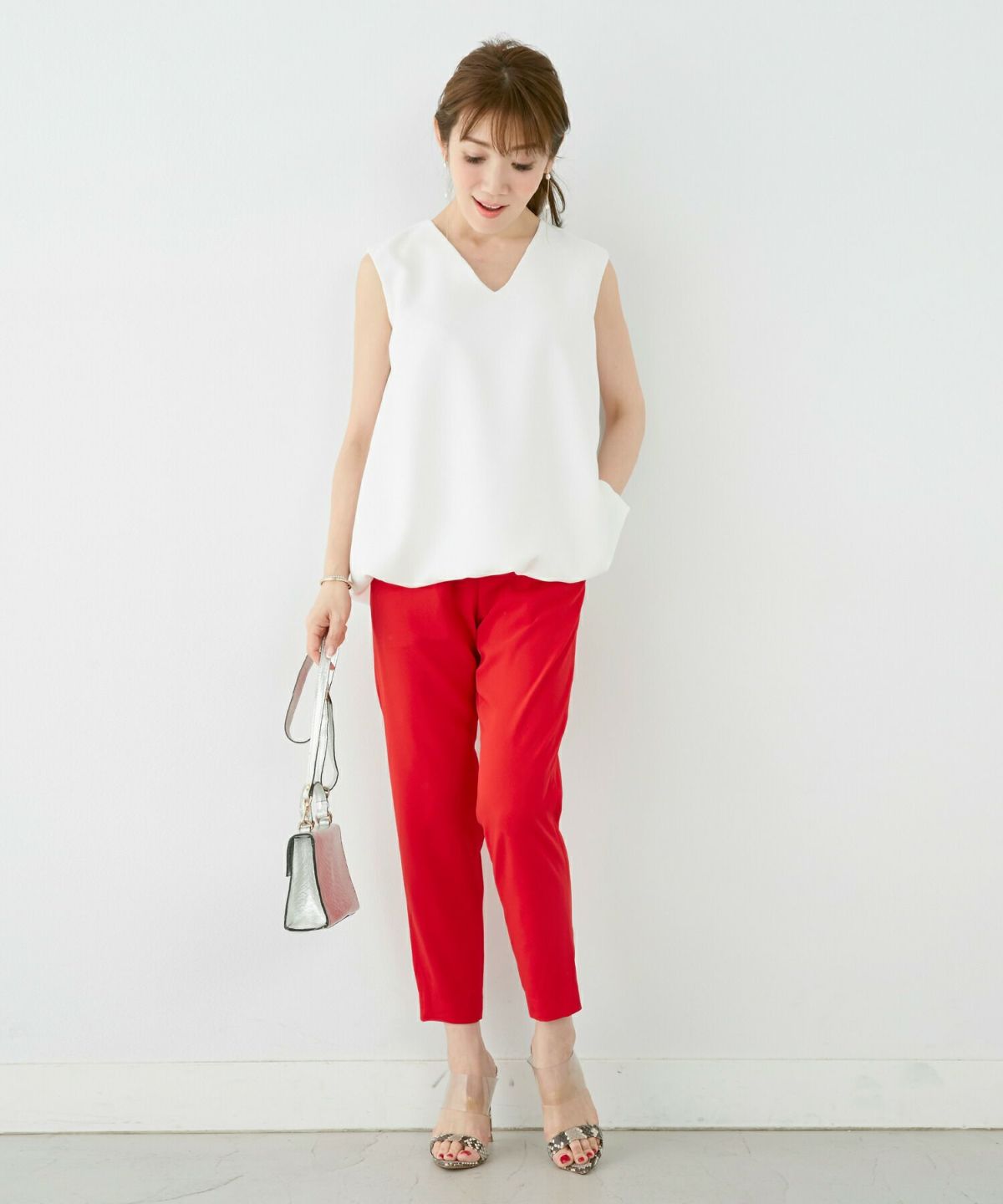 手洗い可/ノースリーブ/裾バルーン/上品