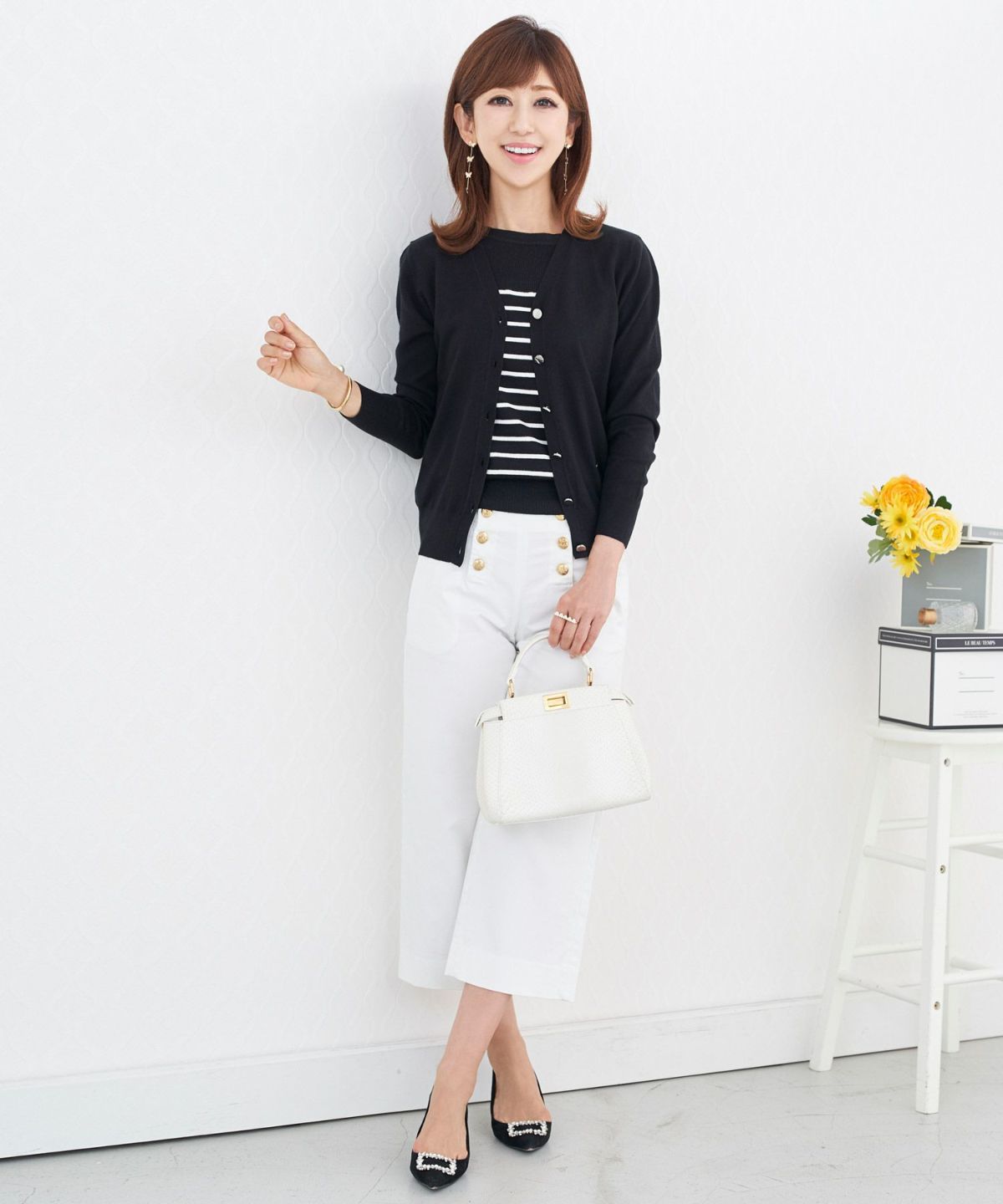 プリマシェレル/PrimaScherrer/レディース/ニット/カーディガン/チャーム付き/Vネック/長袖/手洗い/アンサンブル対応商品/S/M/ベーシック/ピンク/モカ/ベージュ/メランジ/ブラック/洗える/