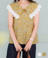 アンミヌ♡ビッグカラープリントブラウス　ブラック セール】ビッグカラー刺繍ブラウス（シャツ/ブラウス）｜earth