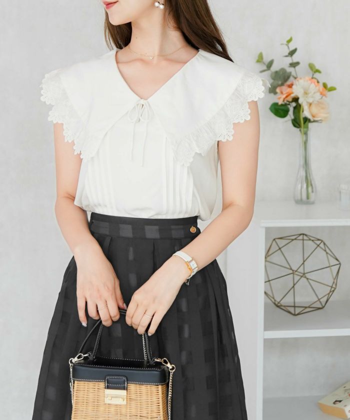 ブラウス ノースリーブ ビックカラー le reve vaniller 全2色