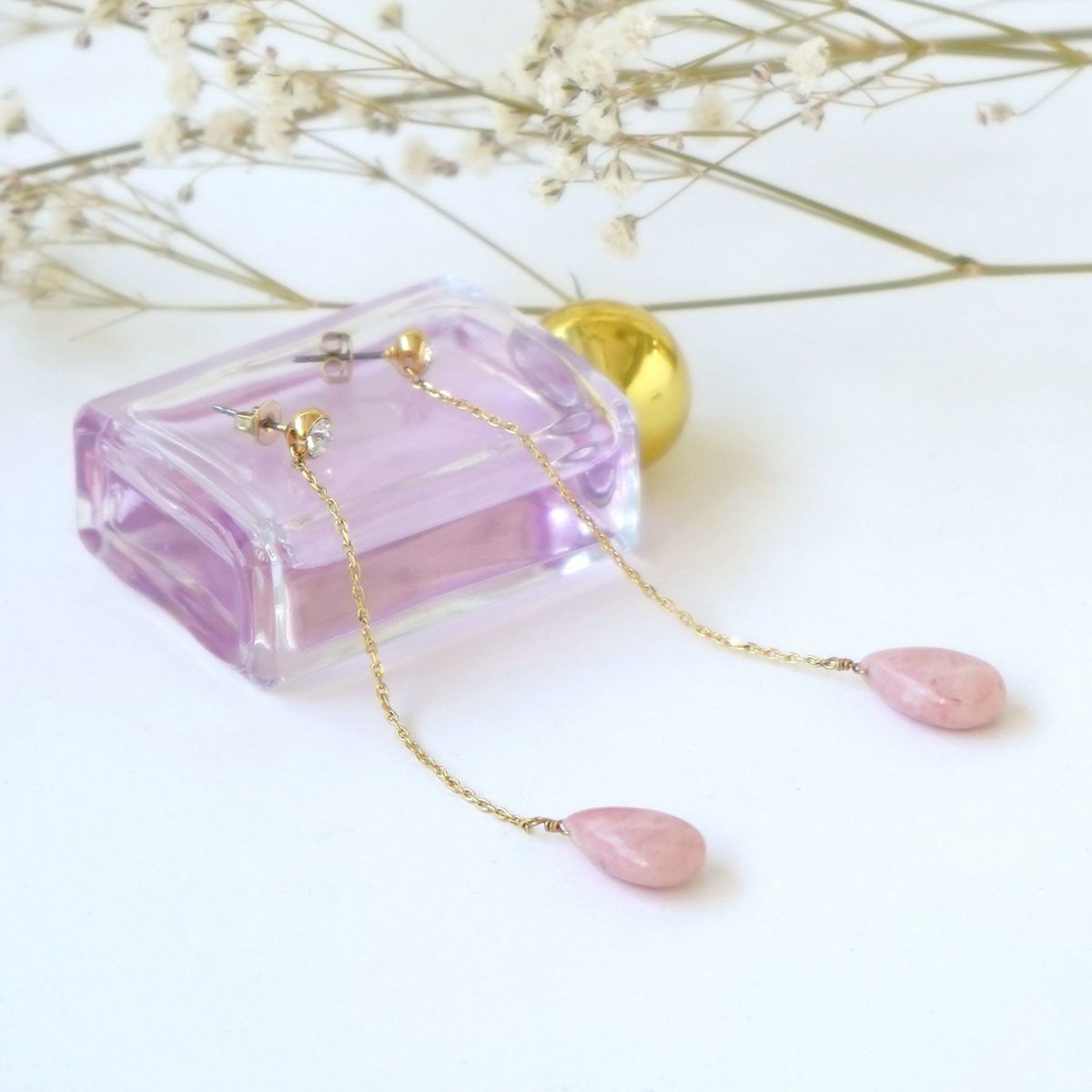 ピンク オパール ロング ピアス イヤリング Pink Opal Long Pierce Earring