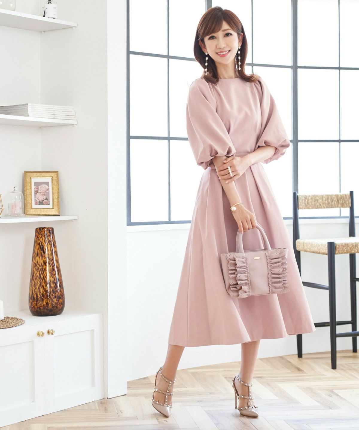 プリマシェレル/PrimaScherrer/レディース/トップス/ブラウス/バルーンスリーブ/ウエストタック/細身/タイトシルエット/メリハリセットアップ対応//S/M/くすみカラー