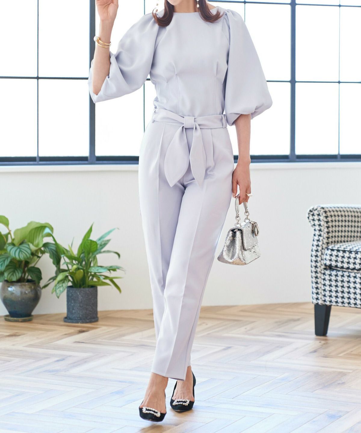 プリマシェレル/PrimaScherrer/レディース/トップス/ブラウス/バルーンスリーブ/ウエストタック/細身/タイトシルエット/メリハリセットアップ対応//S/M/くすみカラー