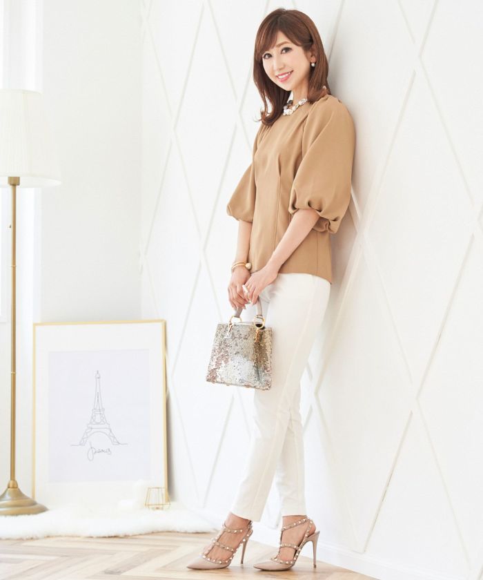 プリマシェレル/PrimaScherrer/レディース/トップス/ブラウス/バルーンスリーブ/ウエストタック/細身/タイトシルエット/メリハリセットアップ対応//S/M/くすみカラー