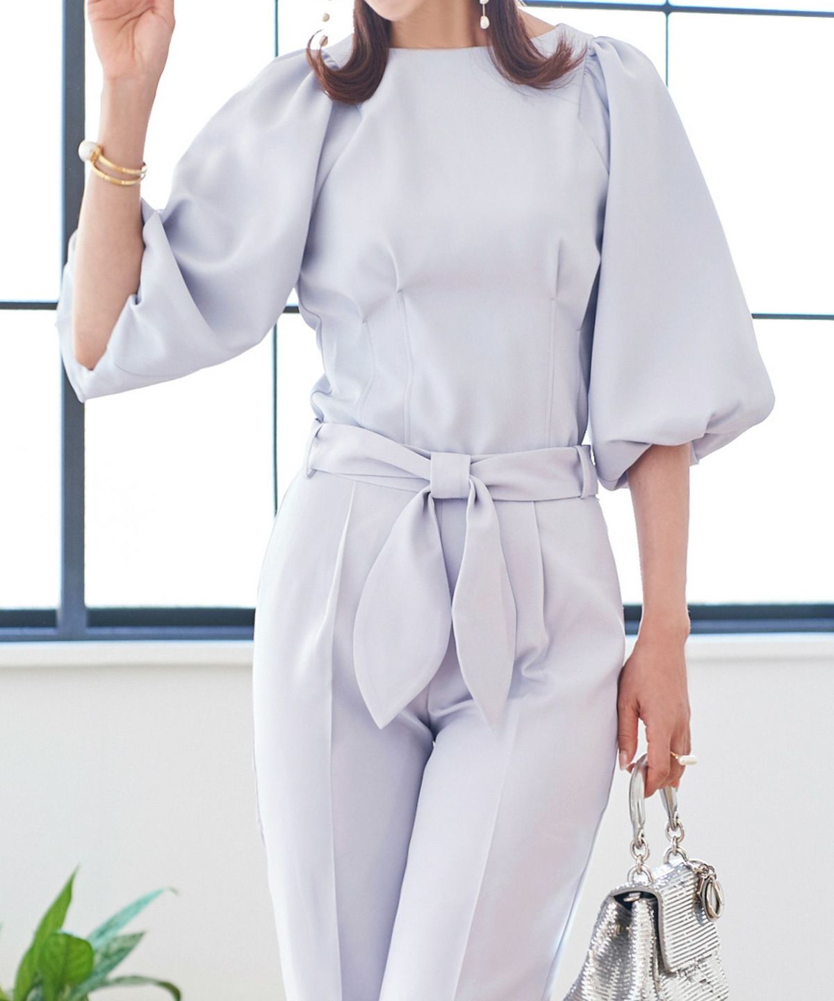 プリマシェレル/PrimaScherrer/レディース/トップス/ブラウス/バルーンスリーブ/ウエストタック/細身/タイトシルエット/メリハリセットアップ対応//S/M/くすみカラー