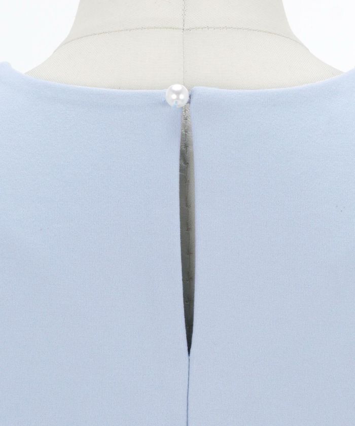 プリマシェレル/PrimaScherrer/七分袖/カットソー/パール/フレア/秋/S/M/ピンク/ブルー/ネイビー/フロントパール/タックプリーツ/フレア/イレヘム