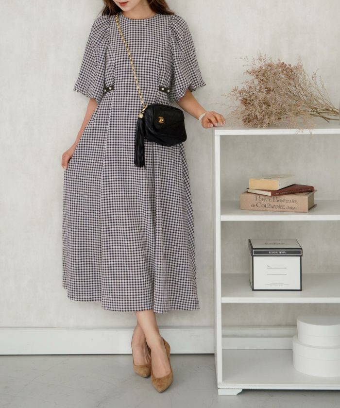 週末SALE♡美品 Le minor ギンガムチェックワンピース 38 Dream garden ワンピース ギンガムチェック柄キャミワンピース