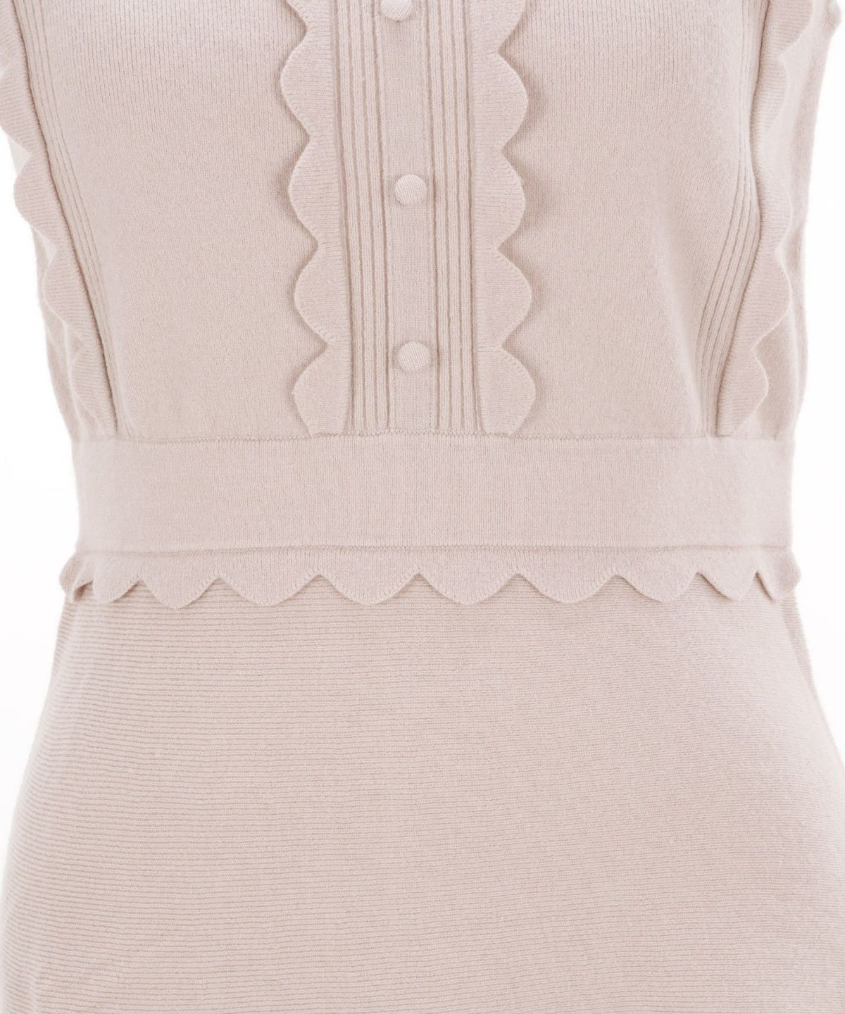 プリマシェレル/PrimaScherrer/レディース/ニット/ワンピース/スカラップ/フリル/羽織り/ノースリーブ/くるみボタン/セットアップ対応商品/S/M/ベージュ/ピンク/ブラック/