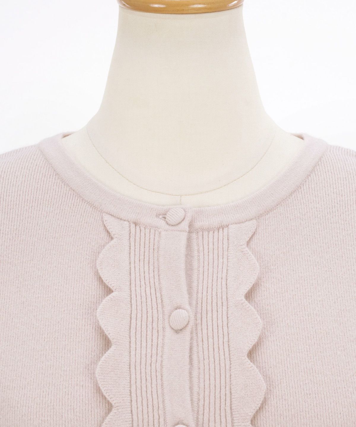 プリマシェレル/PrimaScherrer/レディース/トップス/ニット/カーディガン/スカラップ/フリル/羽織り/9分袖/くるみボタン/セットアップ対応商品/S/M/ベージュ/ピンク/ブラック/