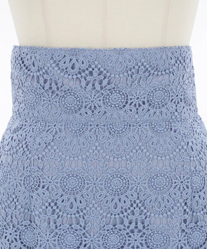 レディース/スカート/ミモレ丈/スカラップ/刺繍レース/総レース/タイトスカート/ハイウエスト/S/M/パステルカラー/ピンク/ベージュ/ブルー/くすみ