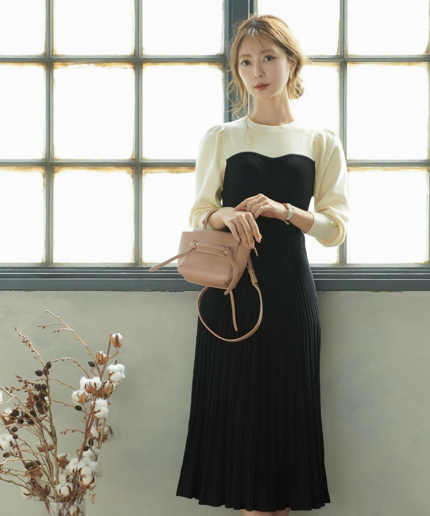 ニットワンピース バイカラー ベア切り替え le reve vaniller 全6色  