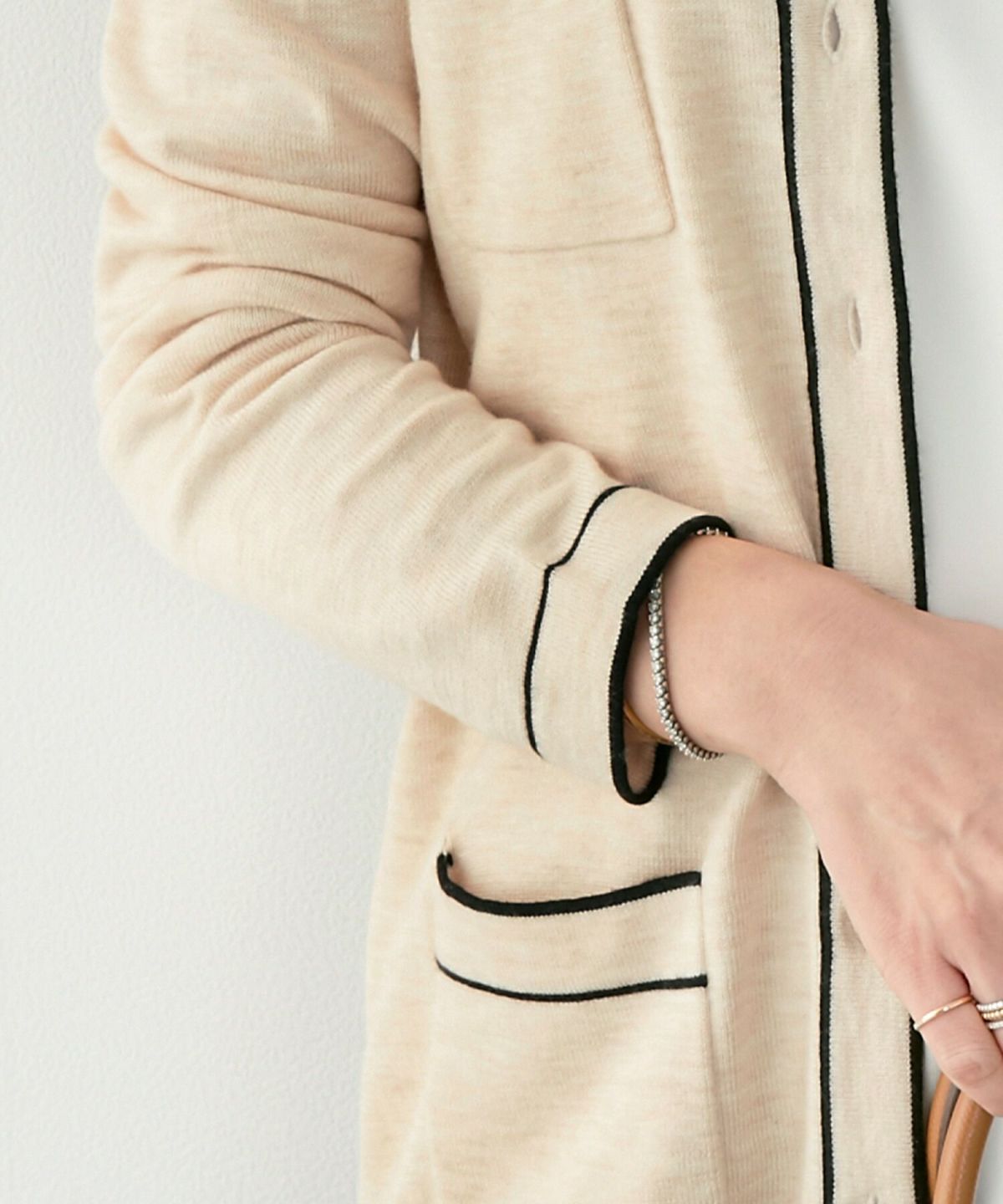 新色追加/手洗い可/長袖/アンサンブル対応/くるみボタン/配色/上品/綺麗め