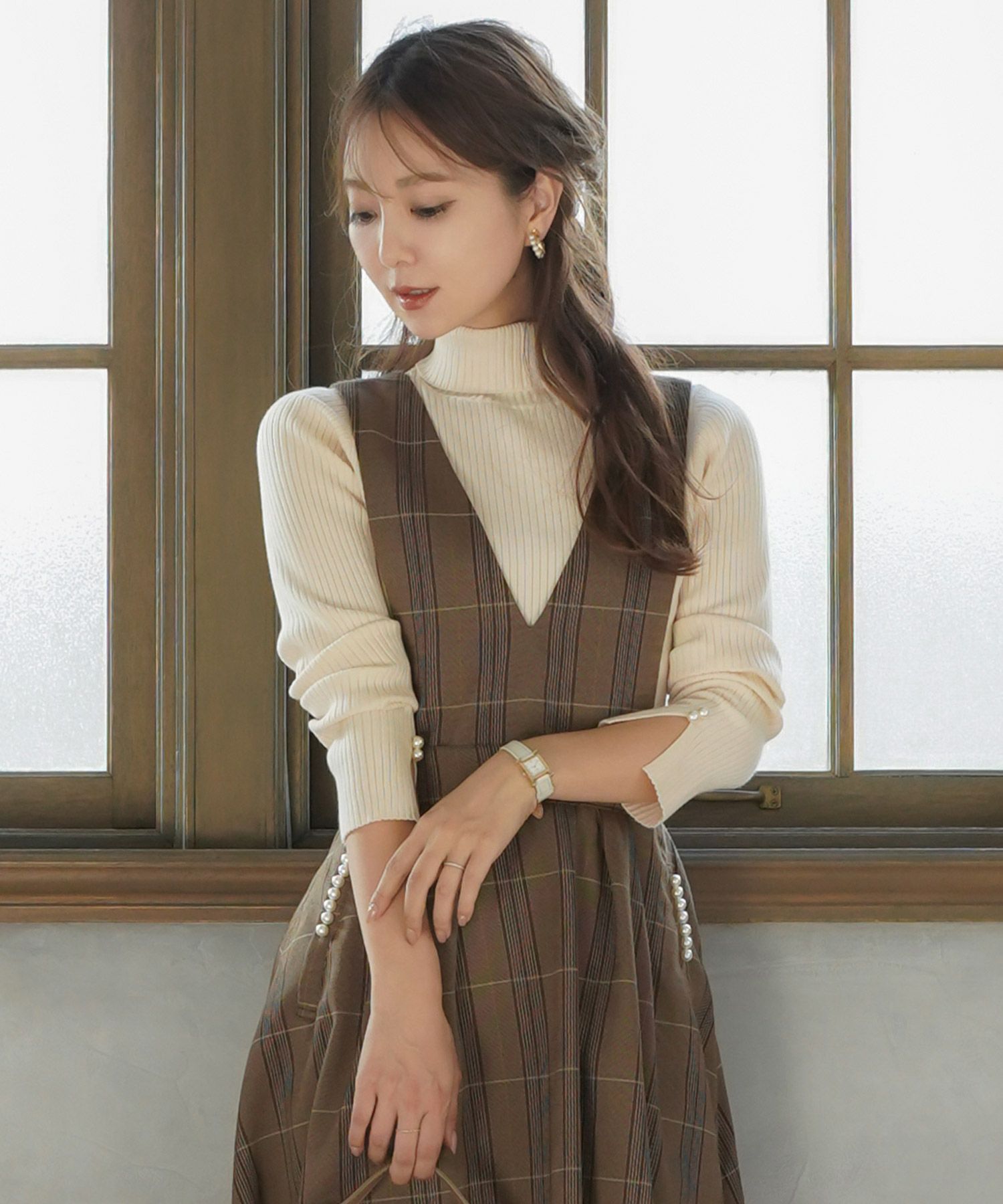 タートルネック リブニット スリットスリーブ le reve vaniller 全4色