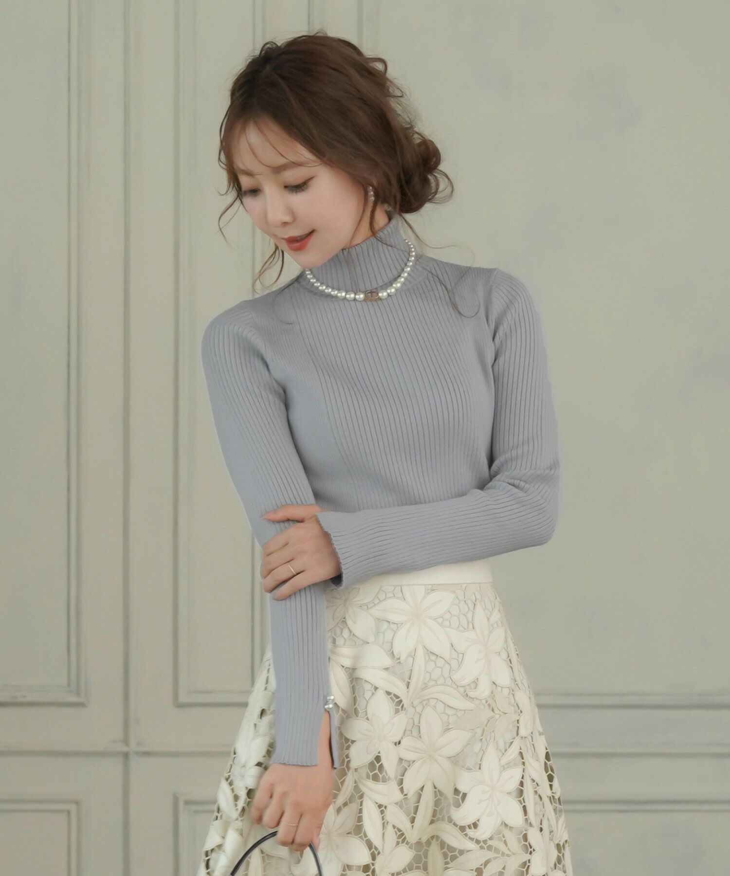 タートルネック リブニット スリットスリーブ le reve vaniller 全4色