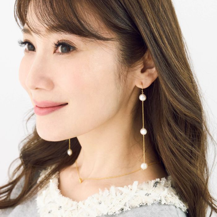 ボタン パール ロング ピアス イヤリング Button Pearl Long Pierce Earring