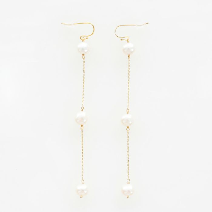 ボタン パール ロング ピアス イヤリング Button Pearl Long Pierce Earring