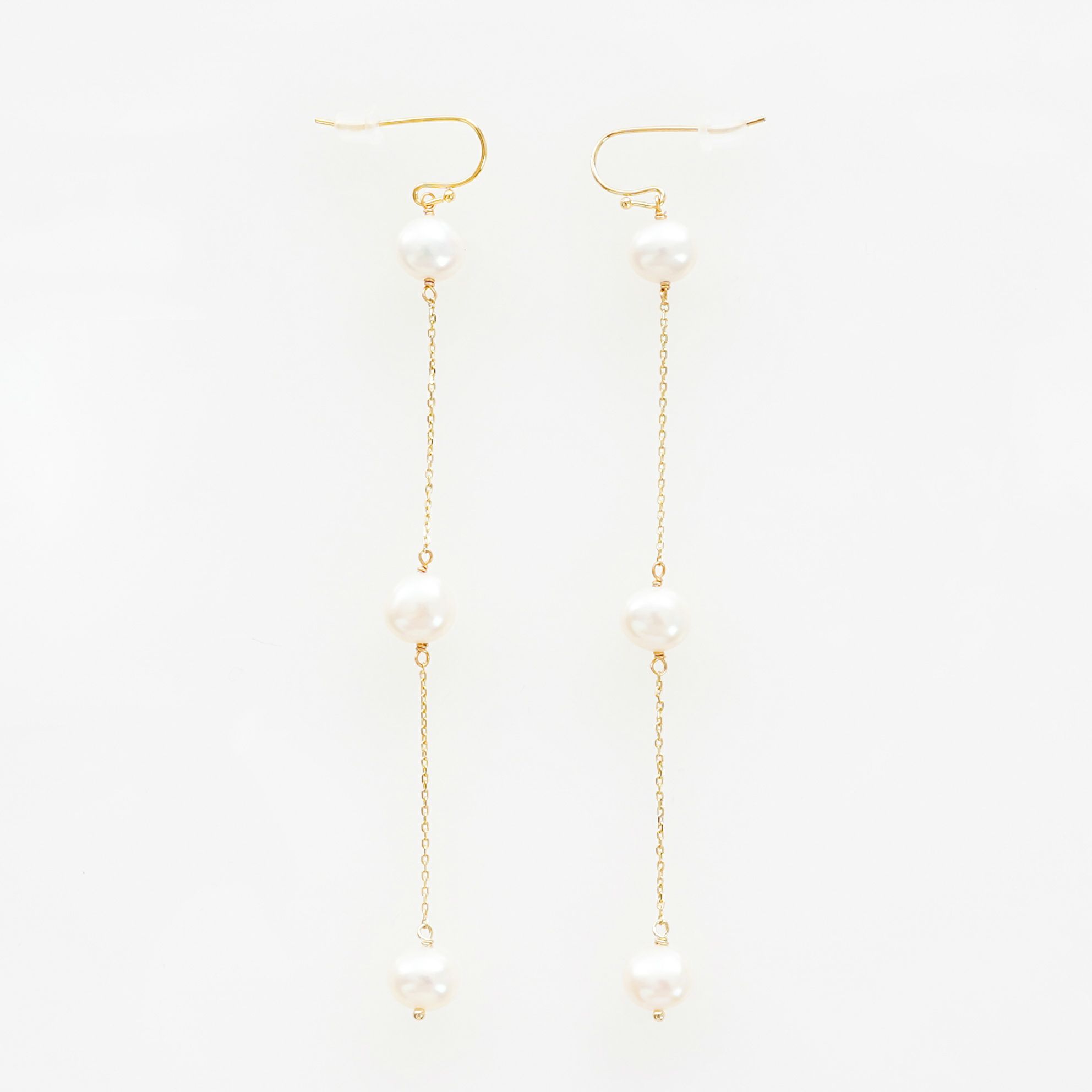 ボタン パール ロング ピアス イヤリング Button Pearl Long Pierce Earring