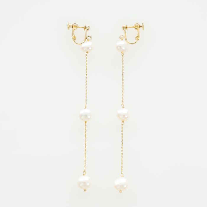 ボタン パール ロング ピアス イヤリング Button Pearl Long Pierce Earring