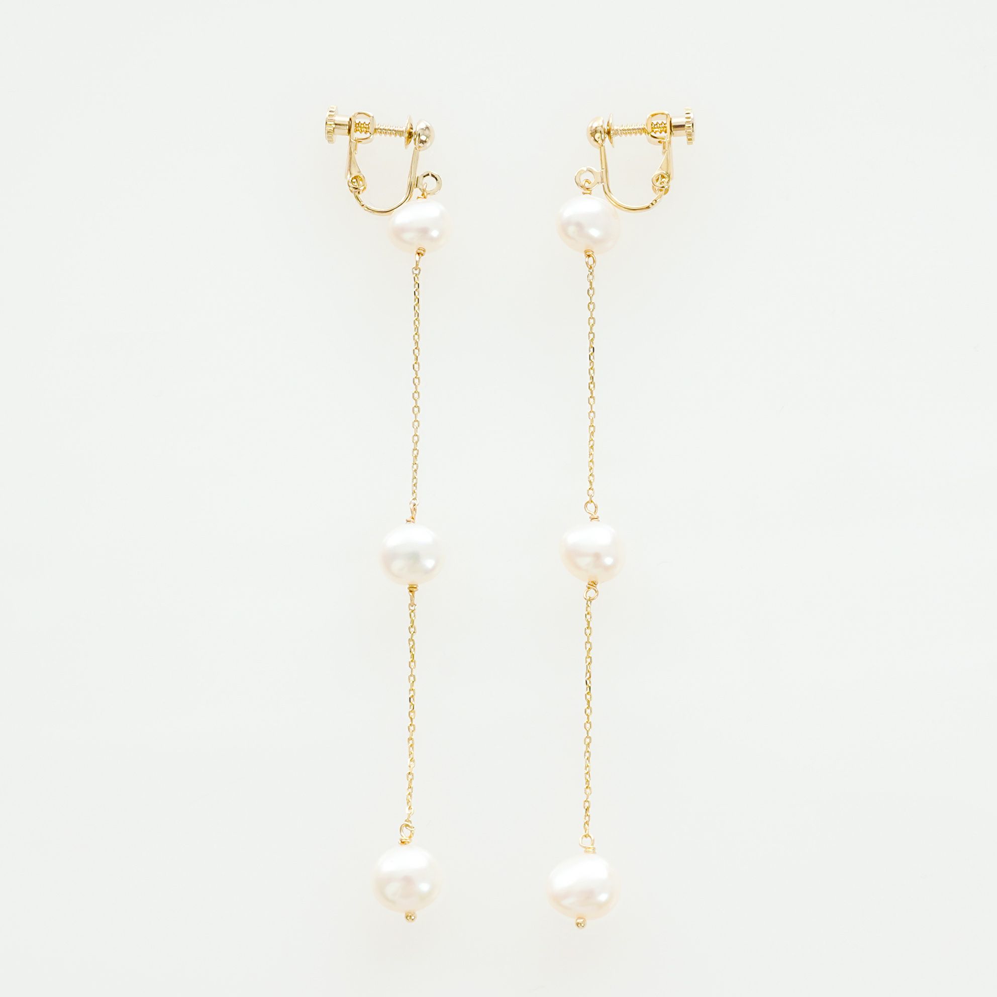 ボタン パール ロング ピアス イヤリング Button Pearl Long Pierce Earring
