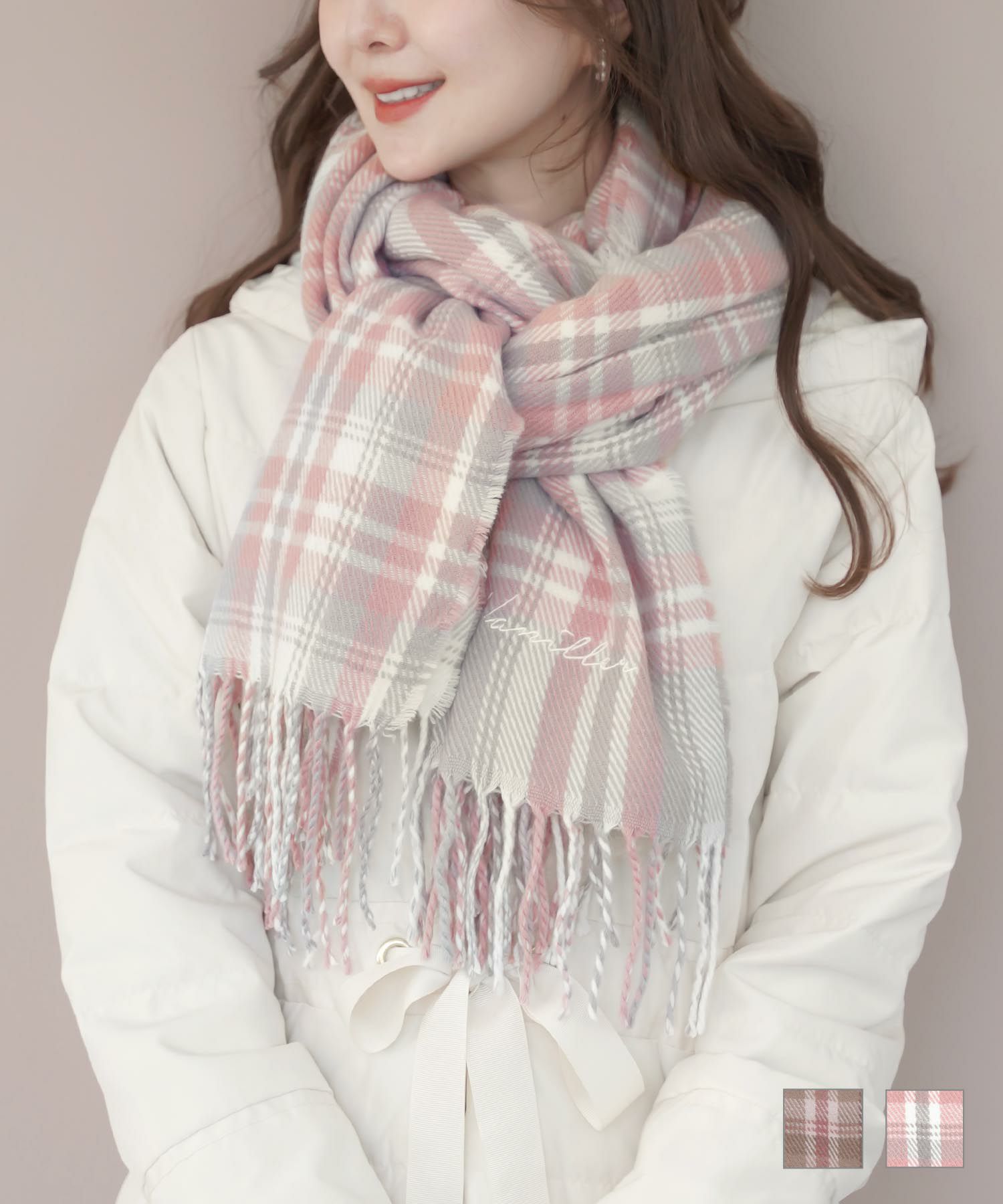 Clearance Sale ストールマフラー タータンチェック Vanillerロゴ Le Reve Vaniller 全2色 Lvn912 1316 1