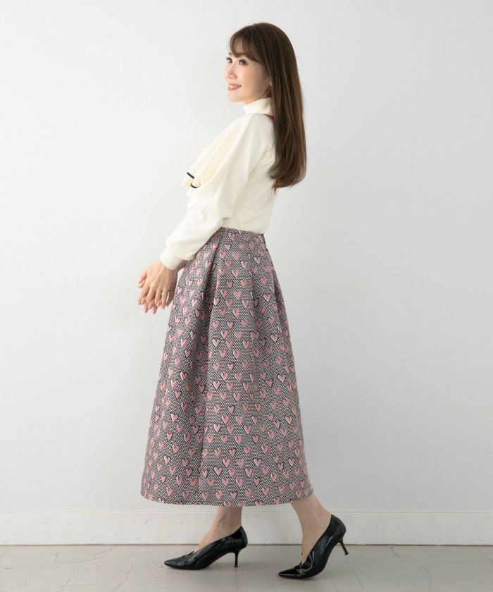 低価格 スカート 全3色 Liala×PG ロング丈 タック ハートジャガード レディースウェア