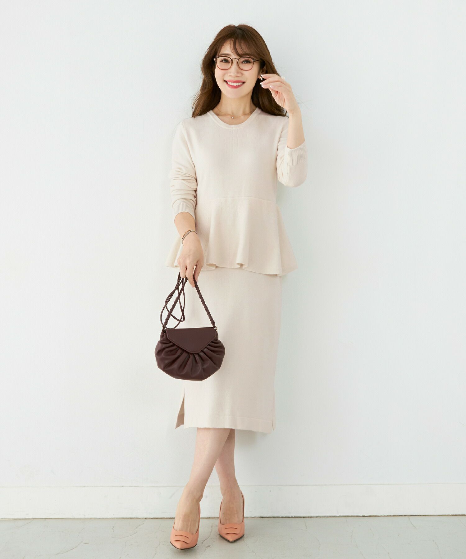 ニットワンピース ペプラム クルーネック Liala×PG 全3色｜lpg312-1320  