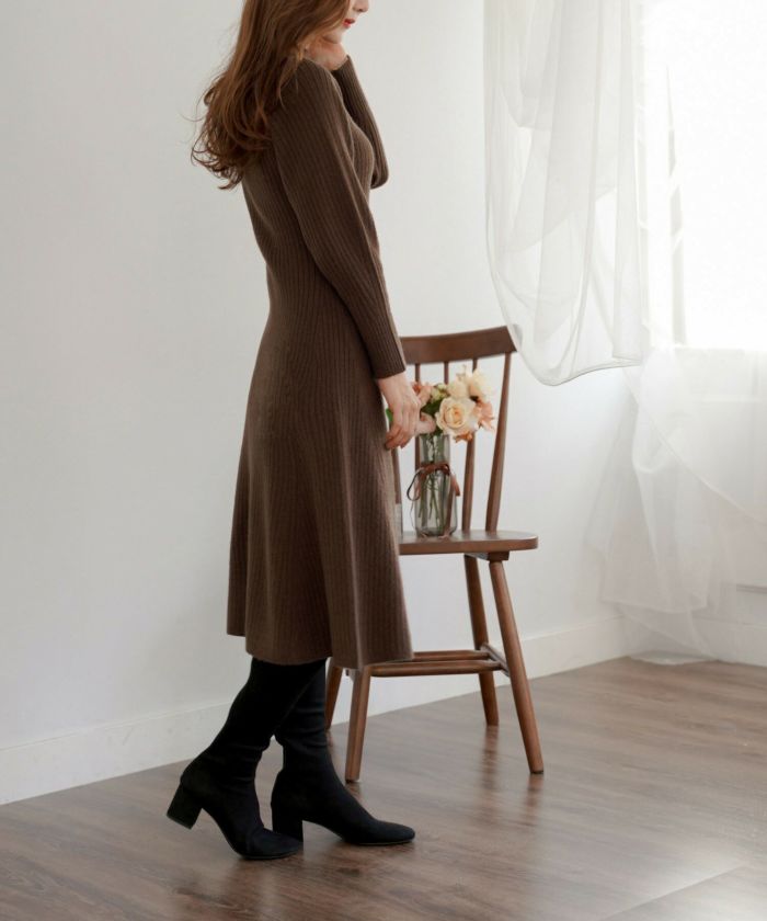 ニットワンピース デフォルメ リブ編み ハイネック le reve vaniller