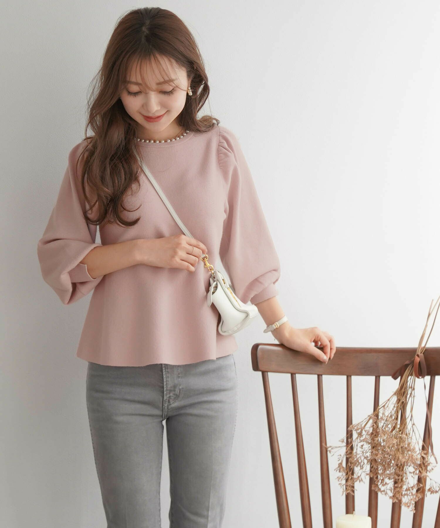 ペプラムニット パールデコレーション ネック le reve vaniller 全3色