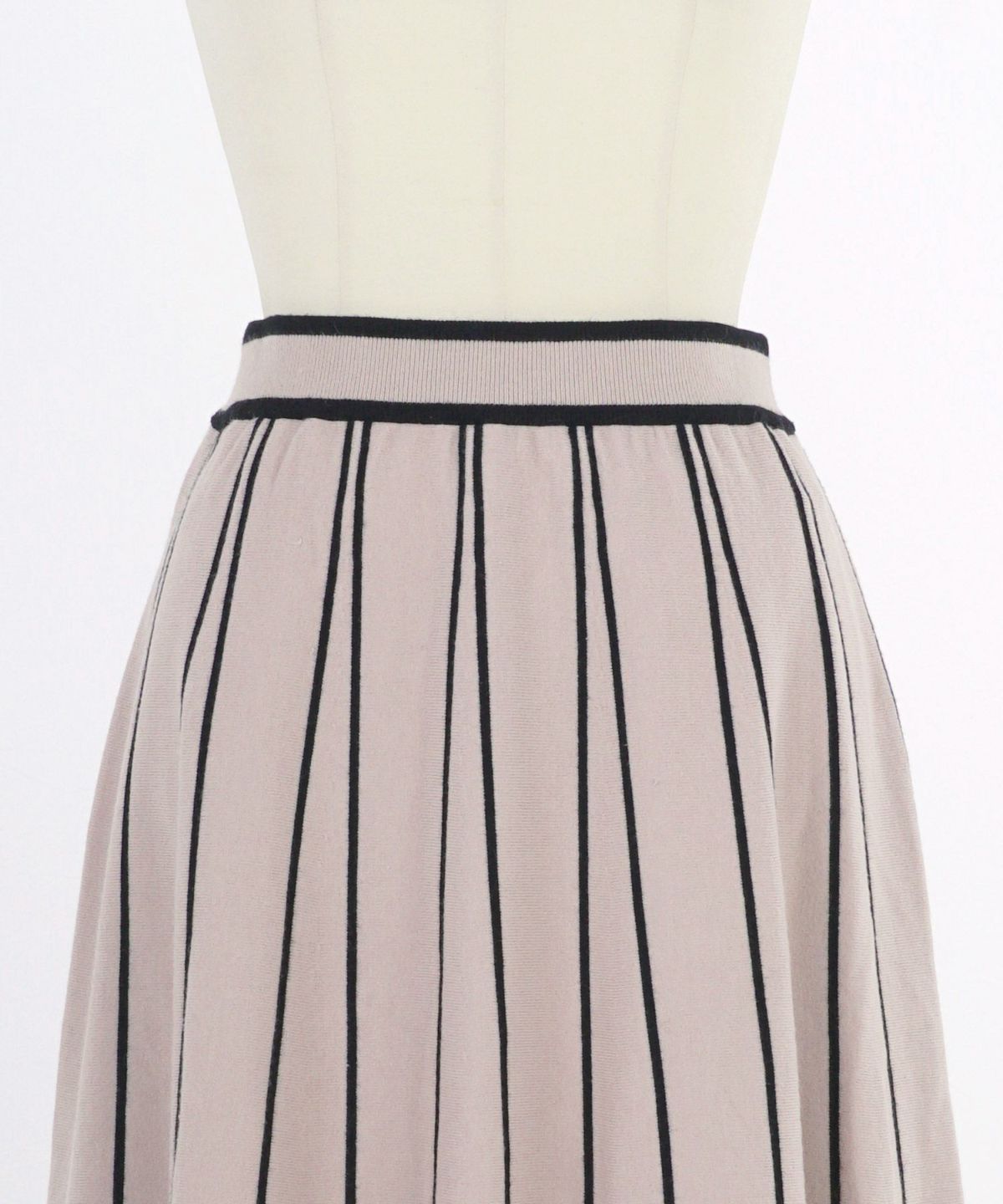 セットアップ対応/フレア/膝下/ストライプ/S/M/プリマシェレル/PrimaScherrer/レディース/ピンクベージュ/ブラック/上品/エレガント/クラシカル