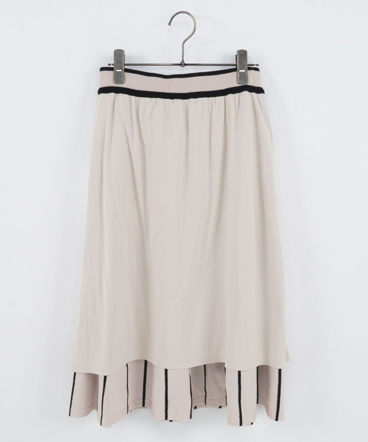 セットアップ対応/フレア/膝下/ストライプ/S/M/プリマシェレル/PrimaScherrer/レディース/ピンクベージュ/ブラック/上品/エレガント/クラシカル