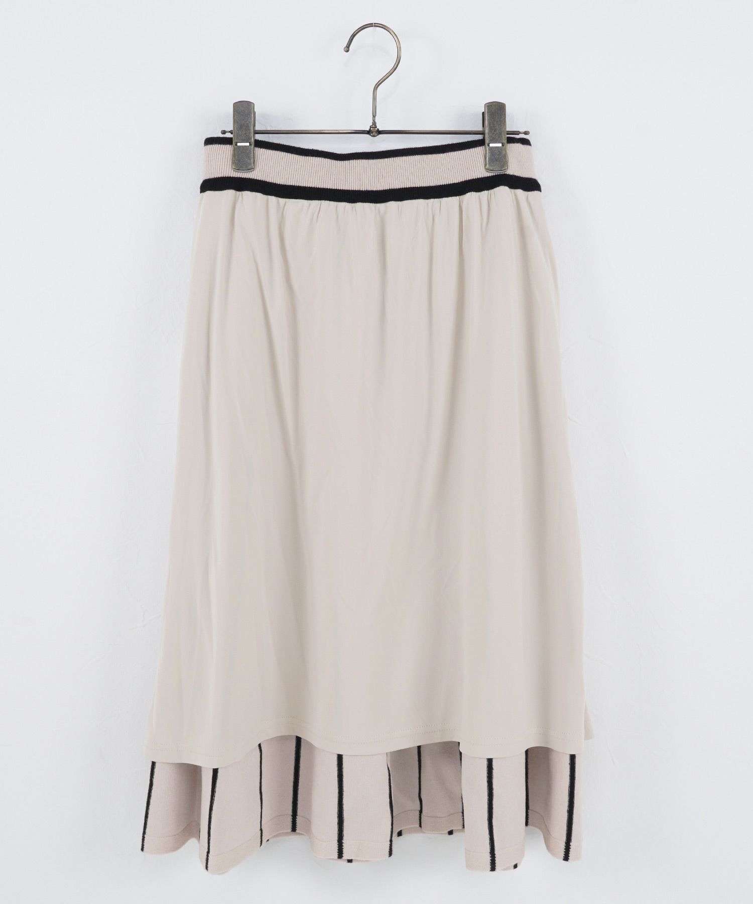 セットアップ対応/フレア/膝下/ストライプ/S/M/プリマシェレル/PrimaScherrer/レディース/ピンクベージュ/ブラック/上品/エレガント/クラシカル