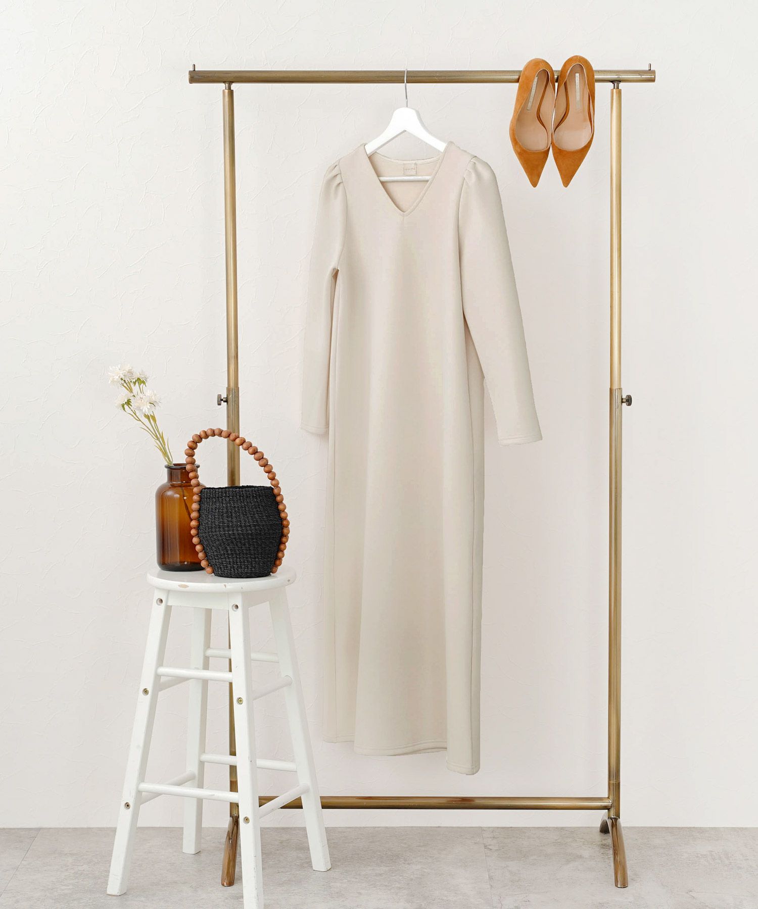 新色追加手洗い可日本製ワンピースカットソーロングマキシ大人かわいい白黒ルームウェアジョイントスペースワンマイルダンボールニット袖タックワンピースLiala×PG全4色｜lpg311-1319【10】