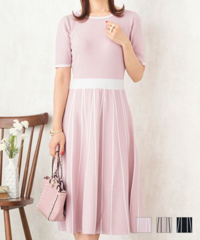 Spring-SALE ニット ワンピース バイカラー ドッキング Prima Scherrer 全3色｜psc312-0444【2】のサムネイル