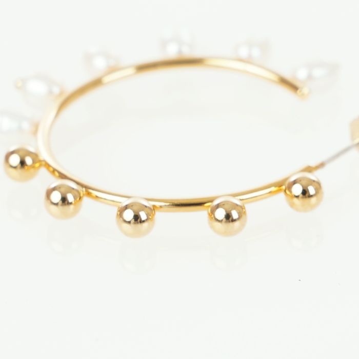 ハーフ パール フープ ピアス イヤリング Half Pearl Hoop Pierce Earring