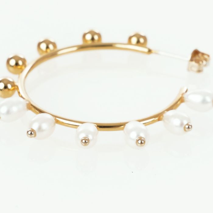 ハーフ パール フープ ピアス イヤリング Half Pearl Hoop Pierce Earring