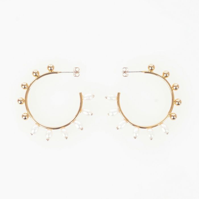 ハーフ パール フープ ピアス イヤリング Half Pearl Hoop Pierce Earring