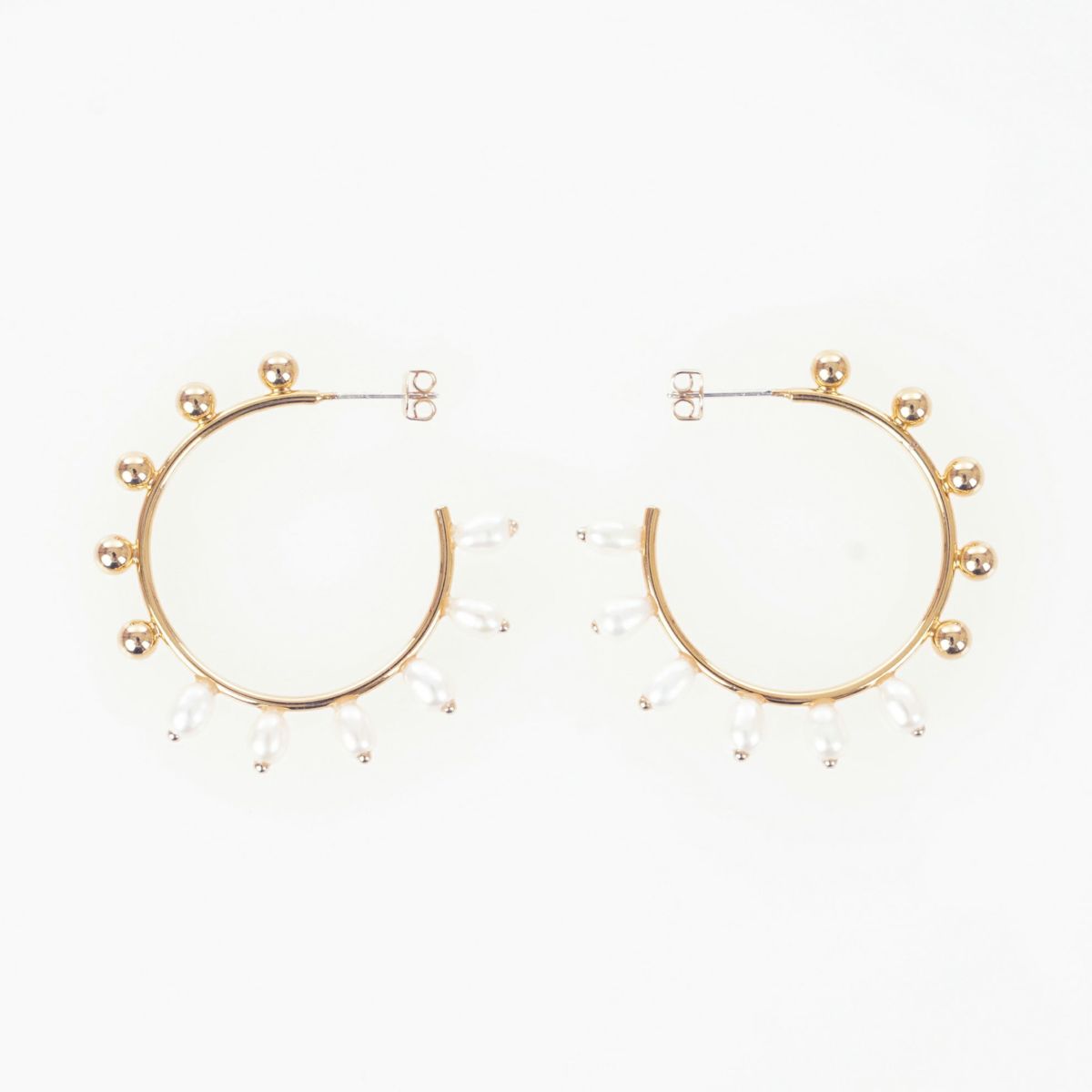 ハーフ パール フープ ピアス イヤリング Half Pearl Hoop Pierce Earring