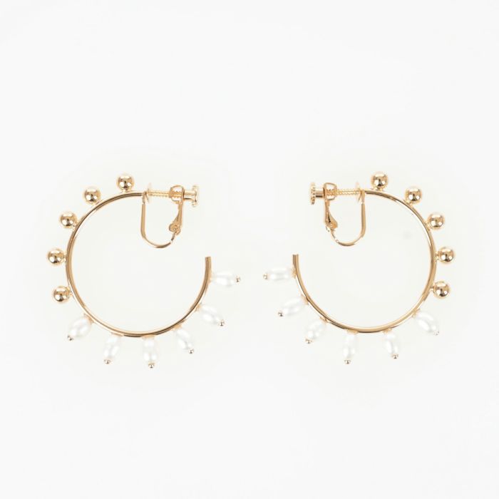 ハーフ パール フープ ピアス イヤリング Half Pearl Hoop Pierce Earring