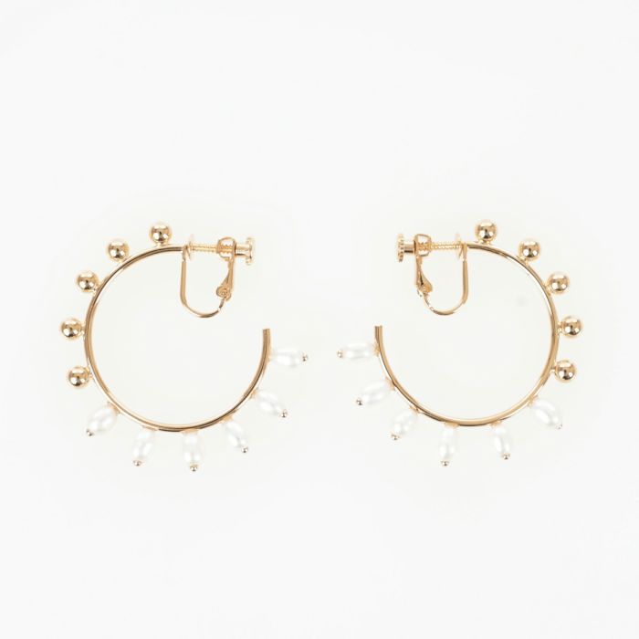 ハーフ パール フープ ピアス イヤリング Half Pearl Hoop Pierce Earring