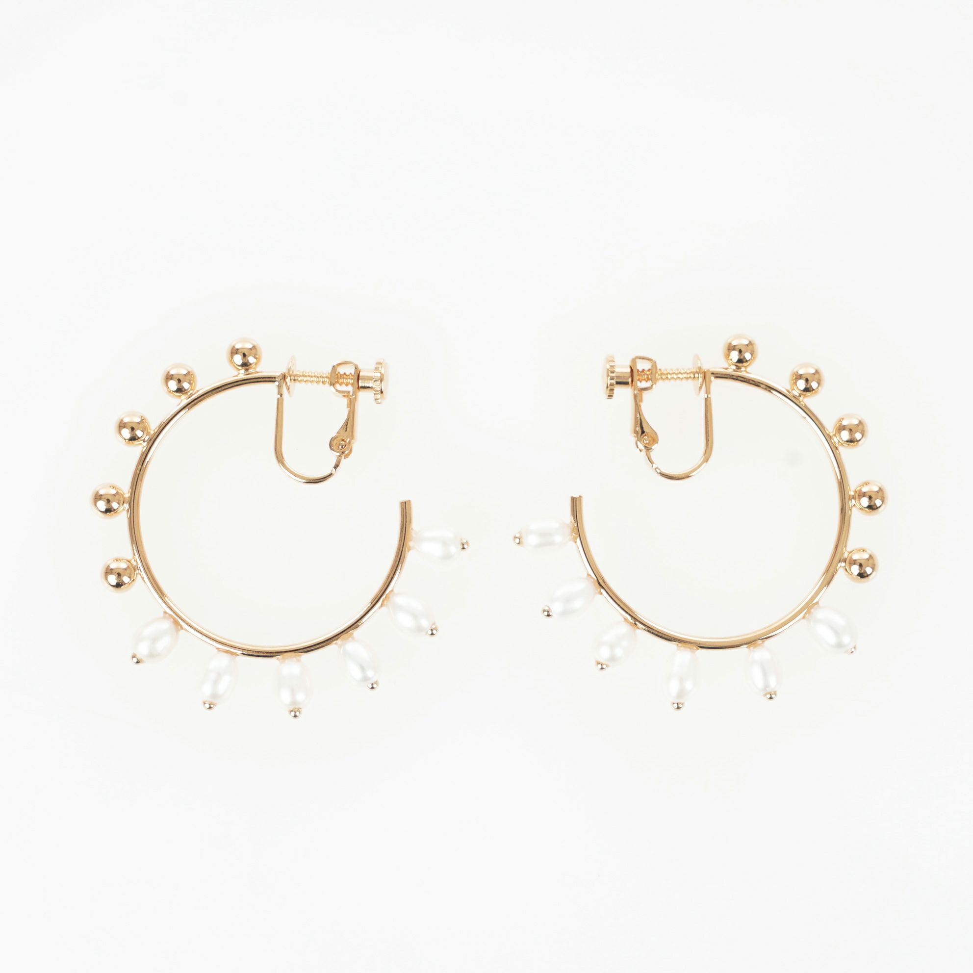 ハーフ パール フープ ピアス イヤリング Half Pearl Hoop Pierce Earring