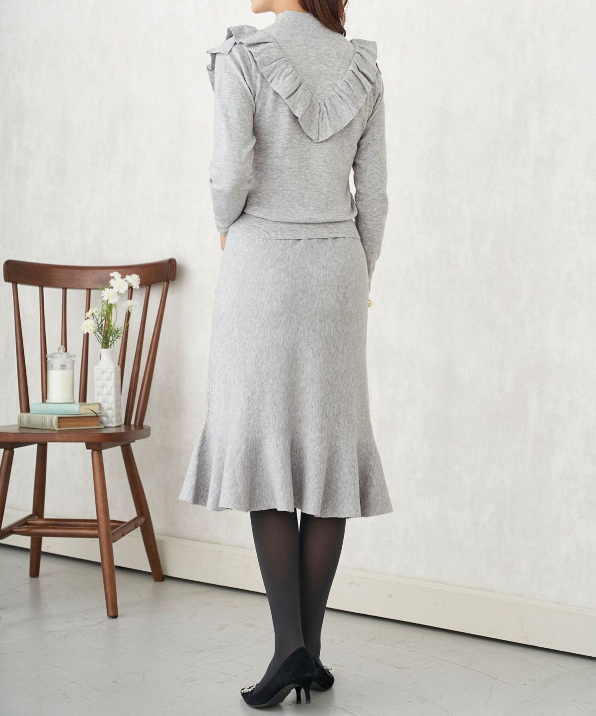 プリマシェレル/PrimaScherrer/レディース/スカート/ニット/ハイゲージニット/膝下丈/セットアップ対応/マーメイド/上品/S/M/シンプル/マーメイドスカート/フレア/パールベージュ/メランジグレー/ネイビー