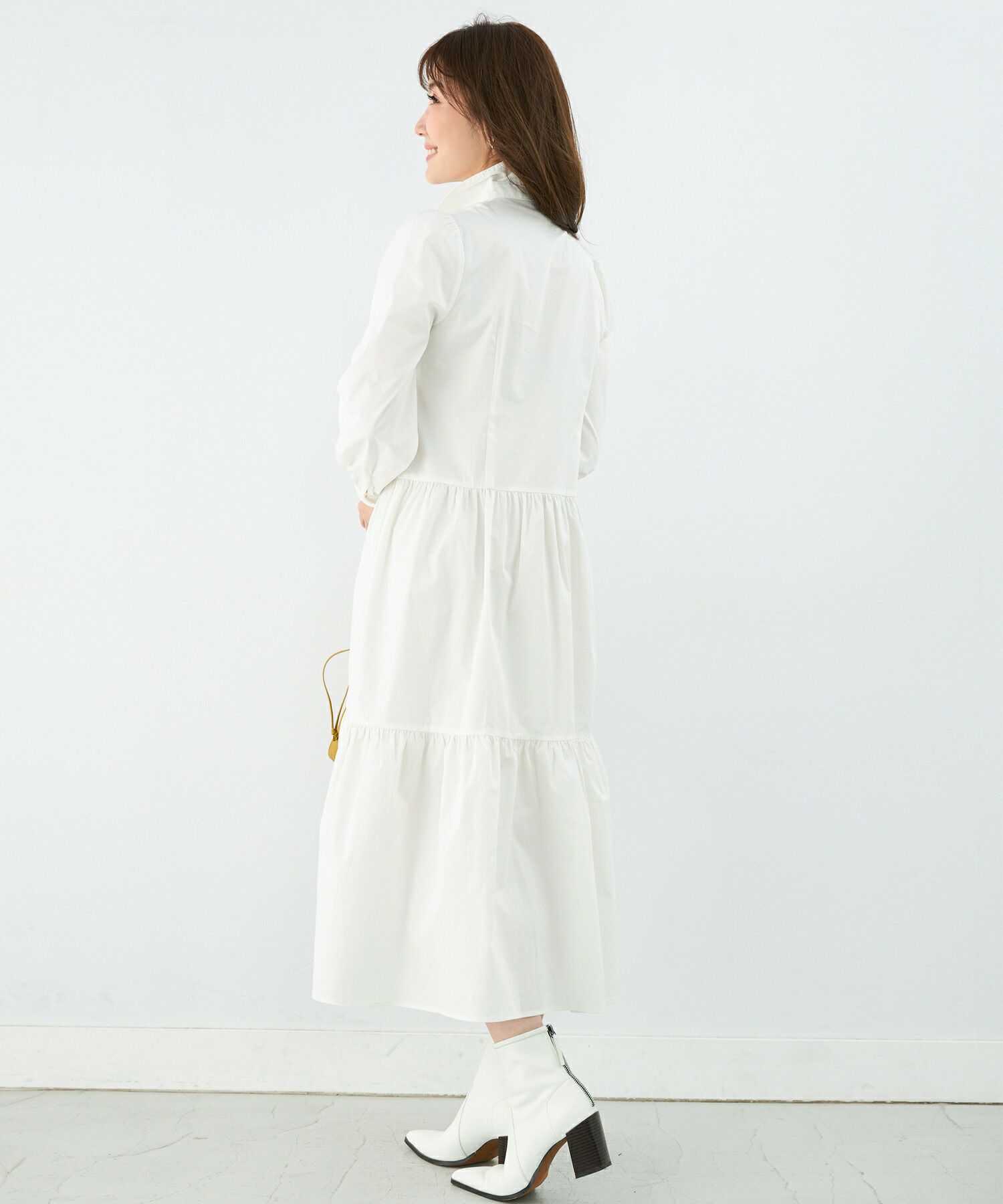 手洗い可/シャツワンピ/襟付き/パフスリーブ/フロントボタン/授乳/膝下丈