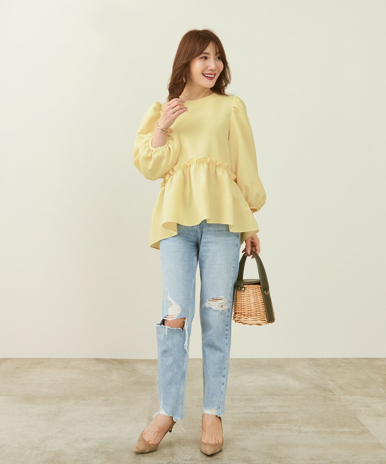 パフスリーブ 8分袖 ペプラム ブラウス Liala×PG 全9色｜lpg811-1315【27】 