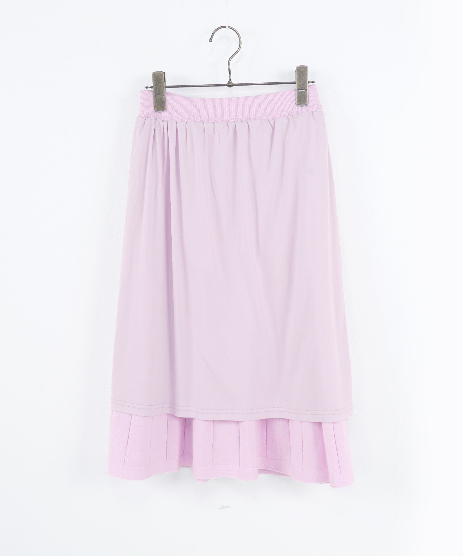 セットアップ対応/フレア/膝下/縦ライン/春色/S/M/プリマシェレル/PrimaScherrer/レディース/ニットスカート/フレアスカート/ピンク/サックス/ネイビー/無地/プリーツ/上品