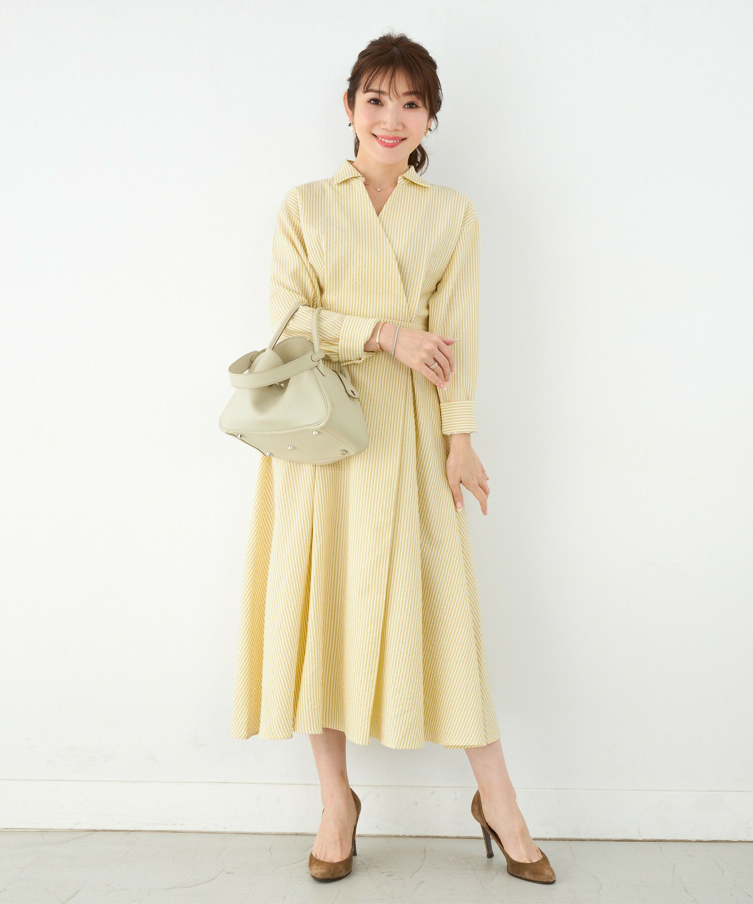 楽天最安値に挑戦 1428 カシュクールワンピース 五分袖 襟あり ひざ丈ワンピース Loveshake Me