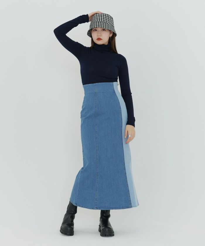 tina jojun トレーナー　タートルネック　デニムスカート　セット売り TINA：JOJUN デニムスカート ミディ丈 : ZOZOTOWN Yahoo!店