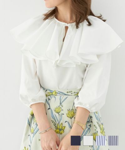 Spring-SALE ストライプ ラッフルカラー ブラウス Liala×PG 全4色｜lpg811-1337【8】のサムネイル