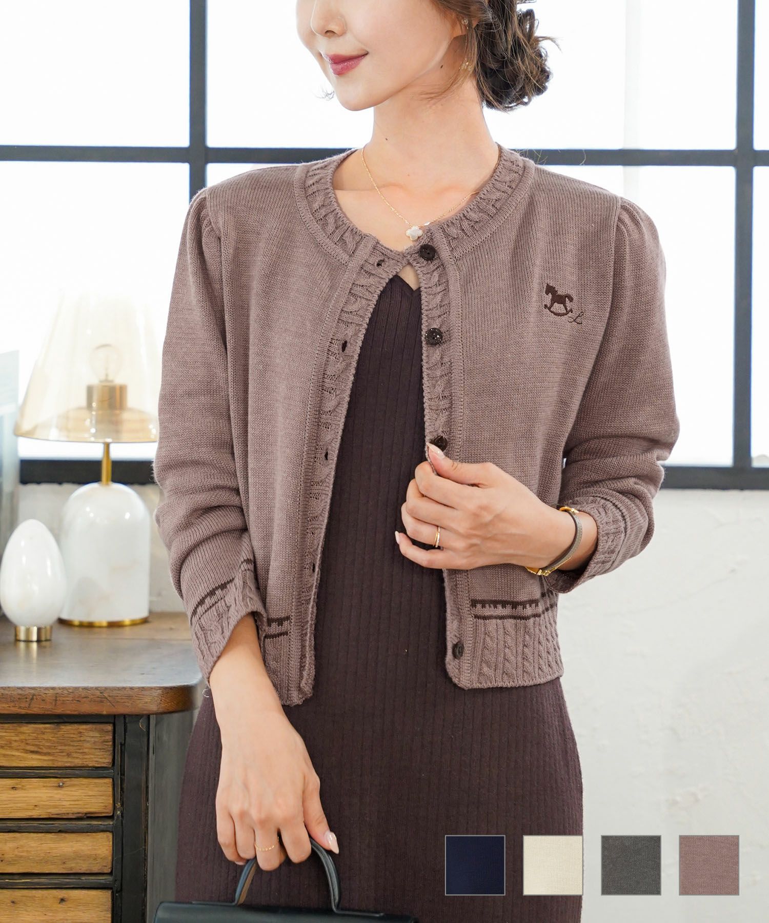 FINAL-SALE 木馬モチーフ 刺繍 ニット カーディガン le reve vaniller  